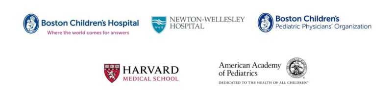 logos for boston childrens, newton wellesley hospital, boston childrens alliance, harvard medical school, and AAP